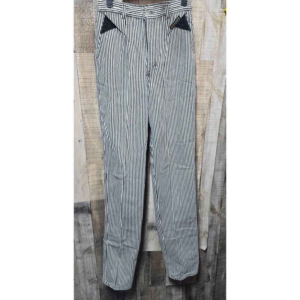 Rocky Mountain Rockies Vintage Black White Stripe High Rise Straight Leg Mom Jea